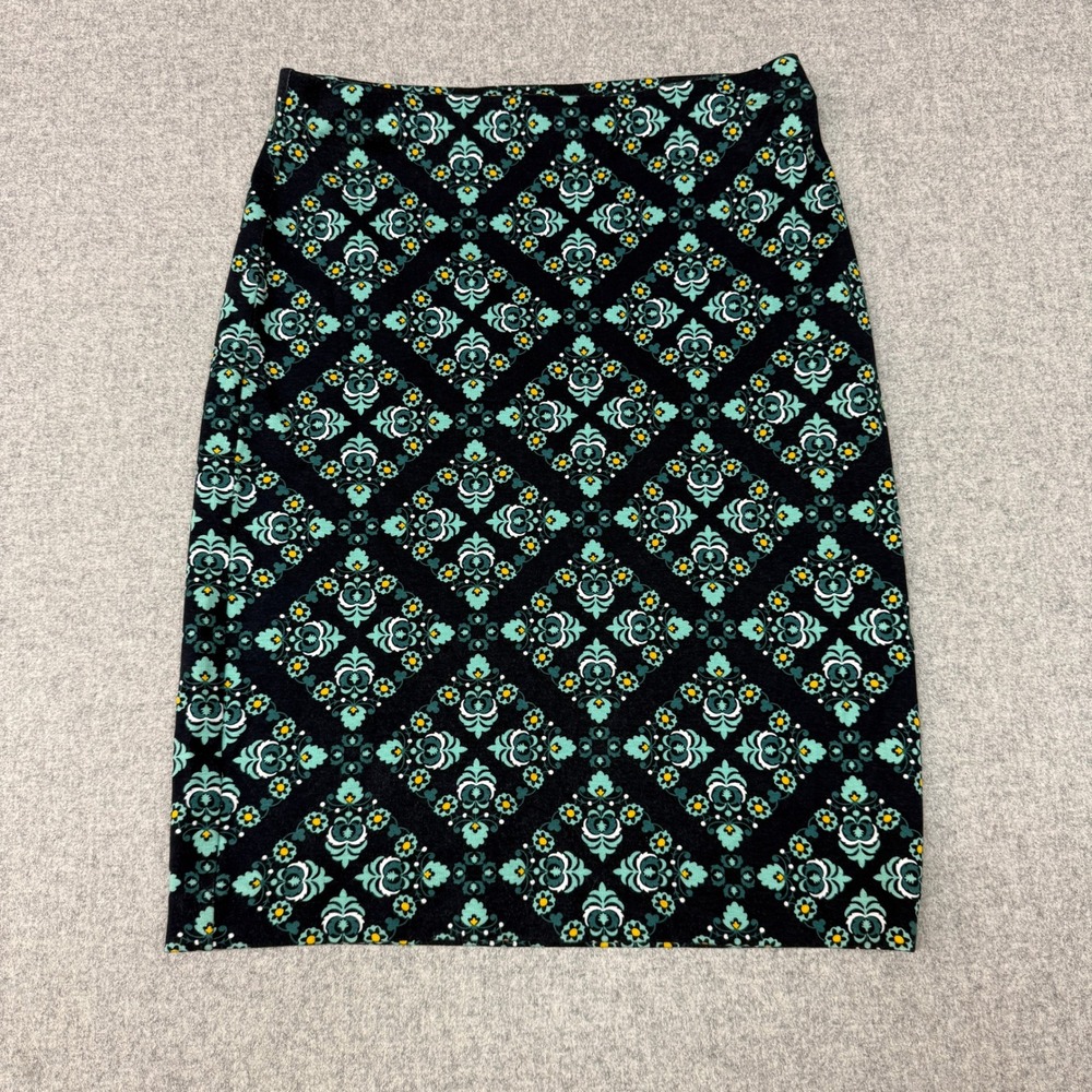 Ann Taylor Factory Pencil Skirt Small Black Teal Green Damask Geometric Stretch